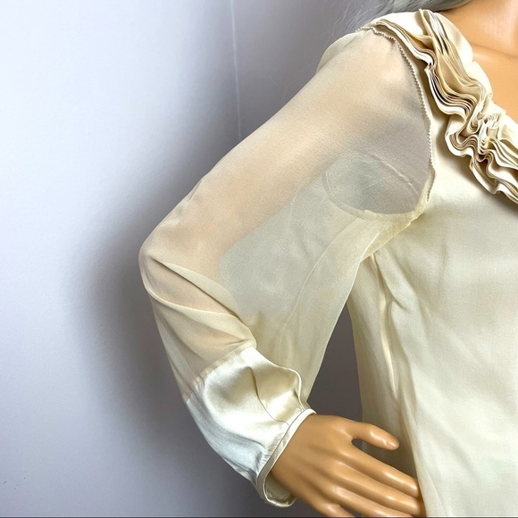 Diane von Furstenberg Silk Blouse | Fabric Flower Neckline | Rounded Neck - Picture 3 of 13
